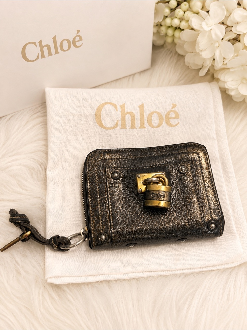 Chloé Paddington Leather Zip Wallet with Working Lock & Key